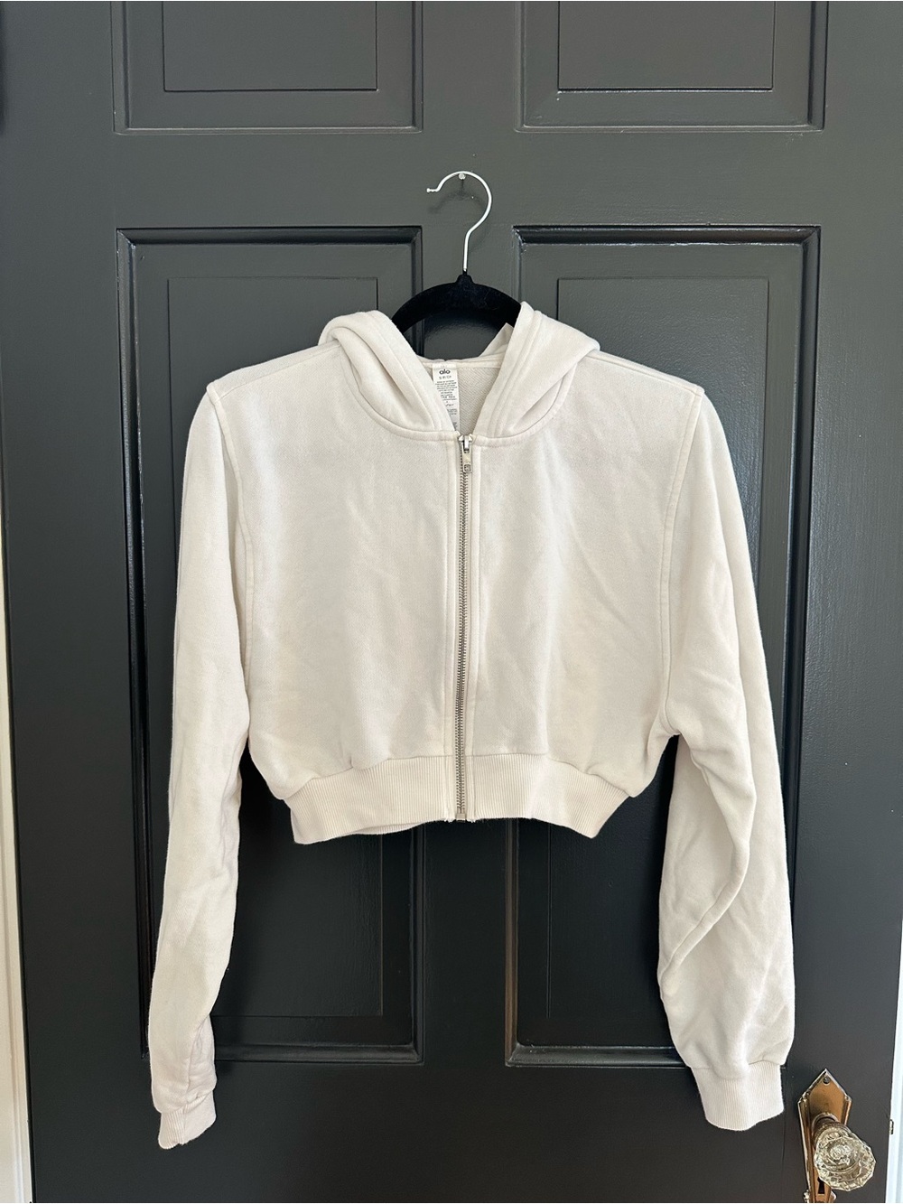 Alo Yoga Sweet Escape Zip Up Hoodie Ivory Cropped Full Zip Sweatshirt Small - Picture 6 of 14